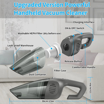 Cordless Portable Car Vacuum Cleaner - 7.5KPA Powerful Handheld Wet/Dry Vacuum for Home and Pet Hair