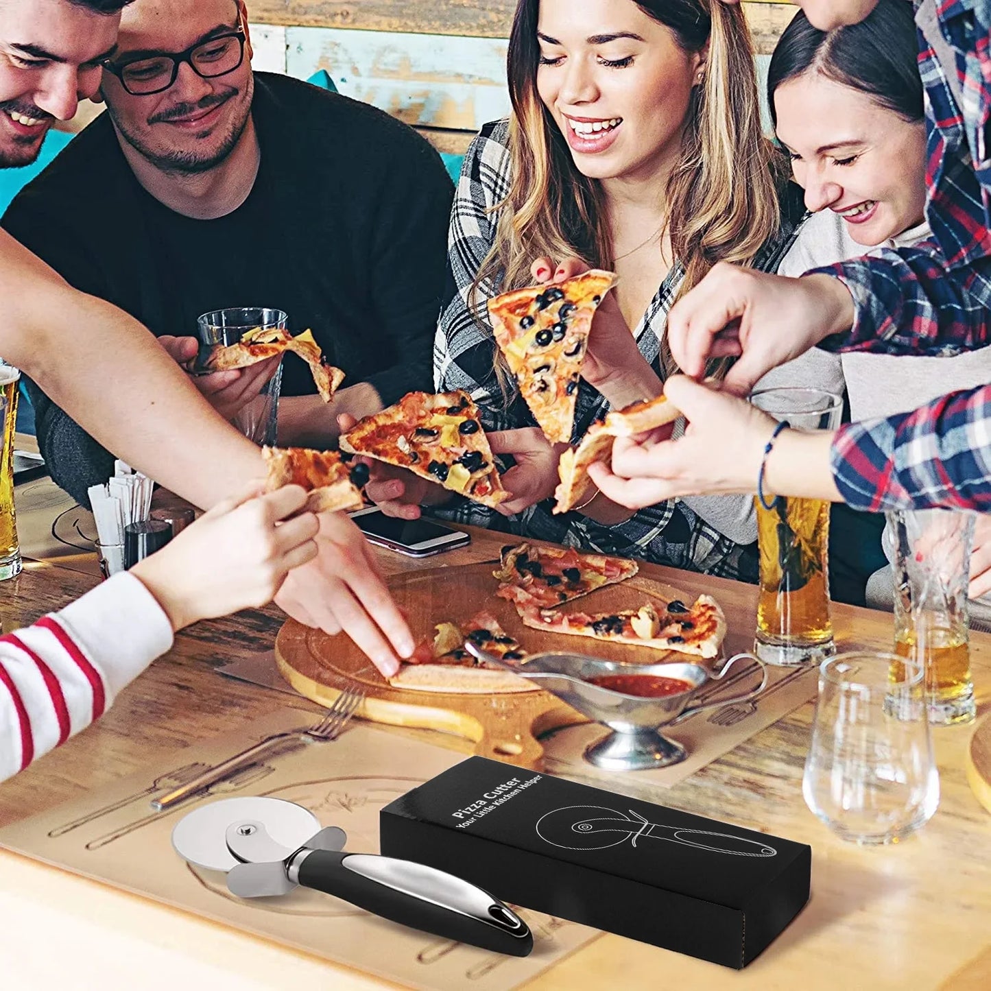 Professional Pizza Cutter Wheel - Premium Food Grade Stainless Steel, Heavy Duty Slicer with Non-Slip Handle and Finger Protector