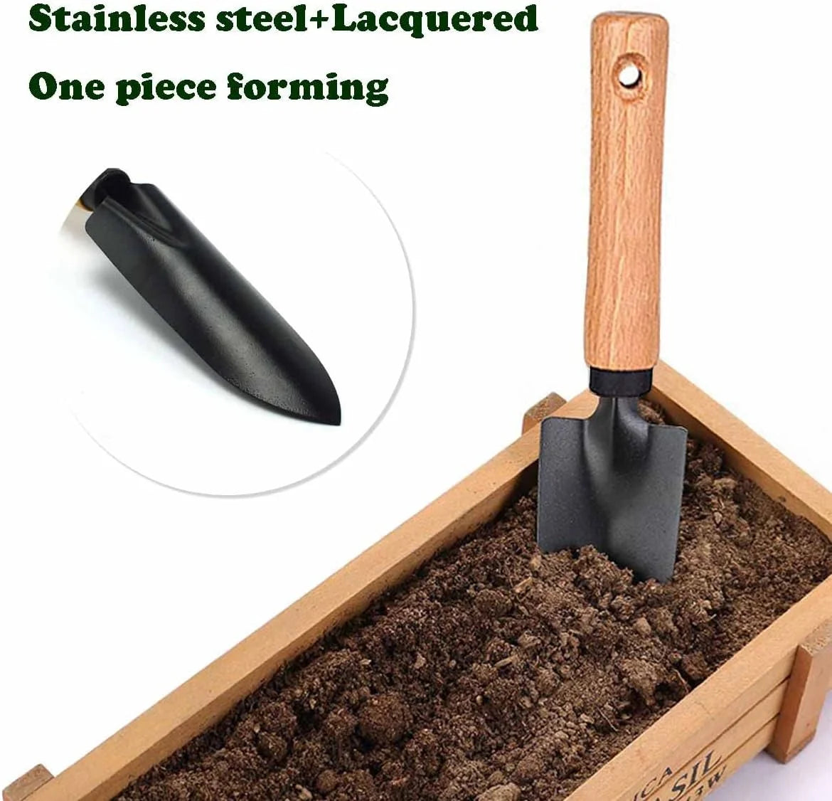 Minimalist Gardening Tool Set with Wooden Handles - Includes Narrow Trowel, Wide Trowel, and Garden Rake for Succulent Transplanting (3 Pieces)