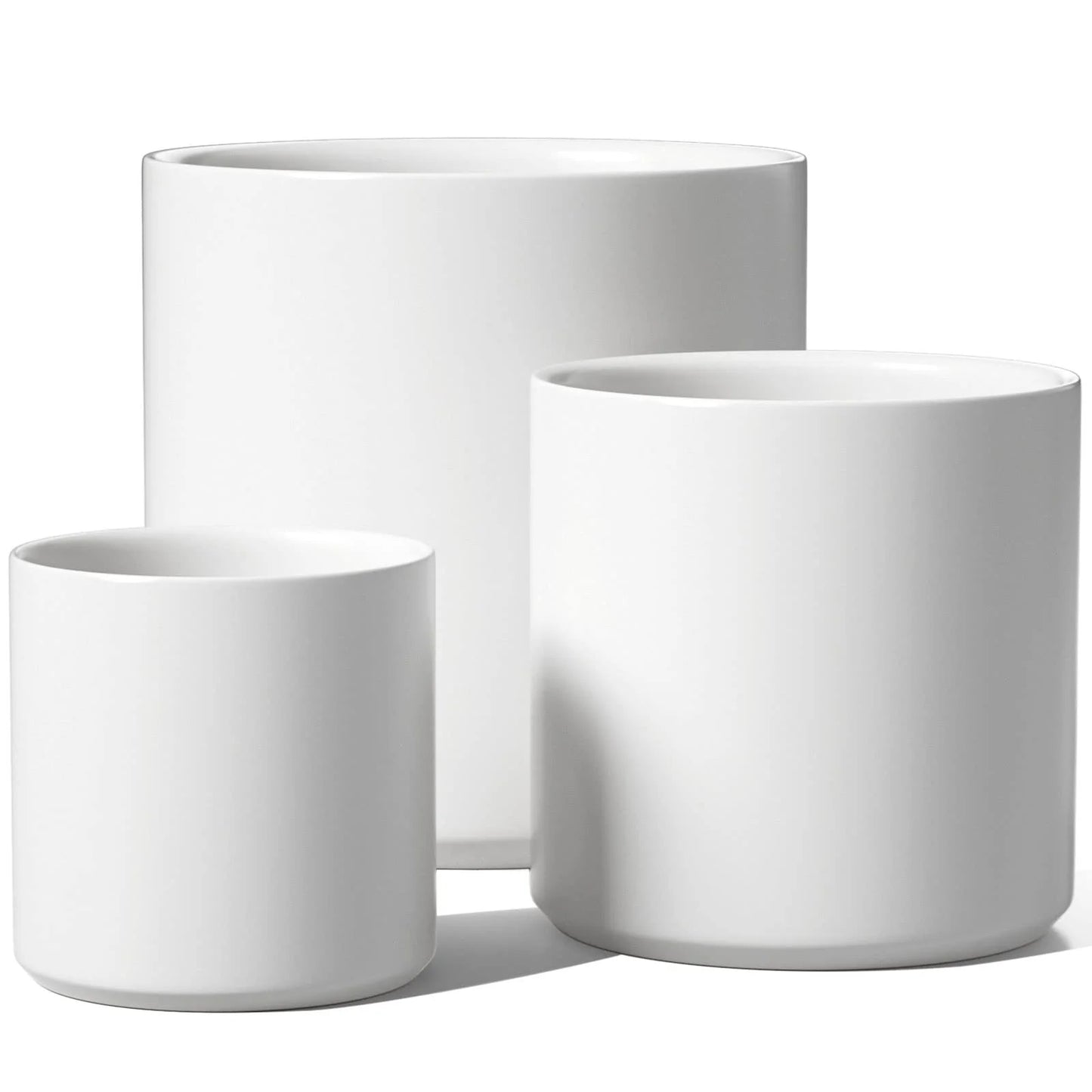Set of 3 White Indoor Plant Pots (10", 8", 6") with Drainage Hole and Plug for Indoor and Patio Decoration
