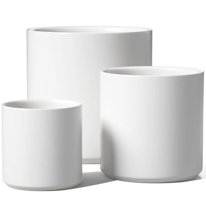 Set of 3 White Indoor Plant Pots (10", 8", 6") with Drainage Hole and Plug for Indoor and Patio Decoration