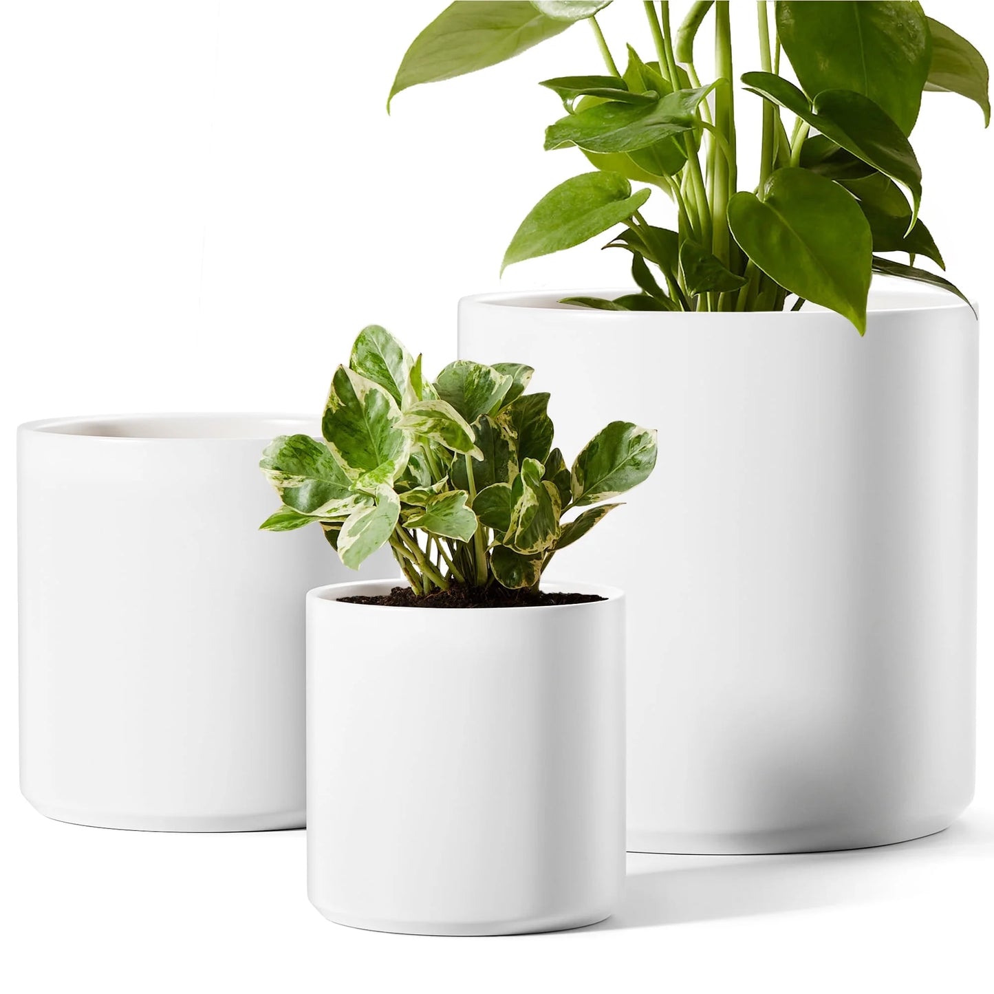 Set of 3 White Indoor Plant Pots (10", 8", 6") with Drainage Hole and Plug for Indoor and Patio Decoration
