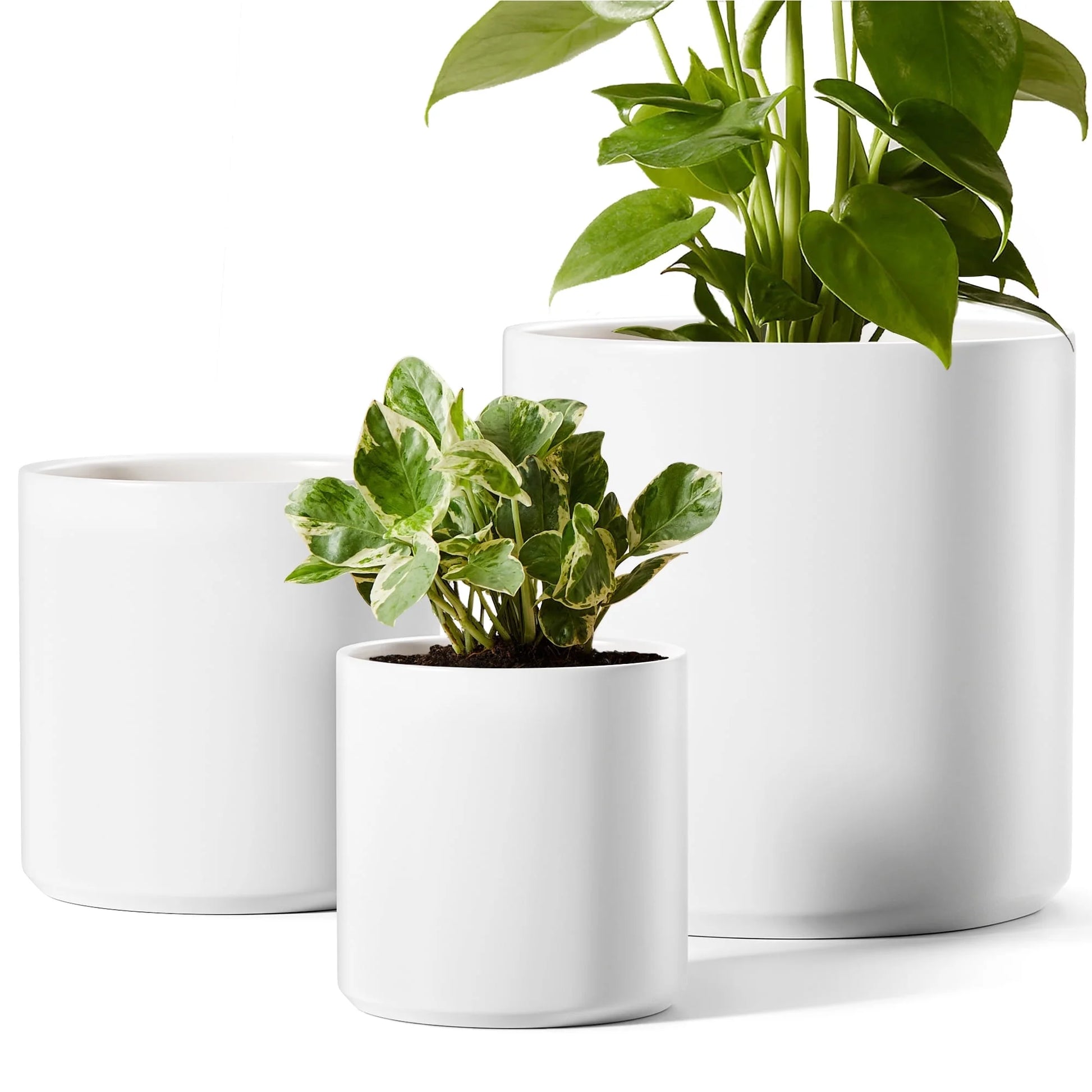 Set of 3 White Indoor Plant Pots (10", 8", 6") with Drainage Hole and Plug for Indoor and Patio Decoration