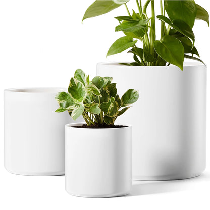 Set of 3 White Indoor Plant Pots (10", 8", 6") with Drainage Hole and Plug for Indoor and Patio Decoration