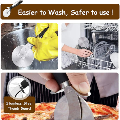Professional Pizza Cutter Wheel - Premium Food Grade Stainless Steel, Heavy Duty Slicer with Non-Slip Handle and Finger Protector