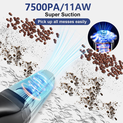 Cordless Portable Car Vacuum Cleaner - 7.5KPA Powerful Handheld Wet/Dry Vacuum for Home and Pet Hair