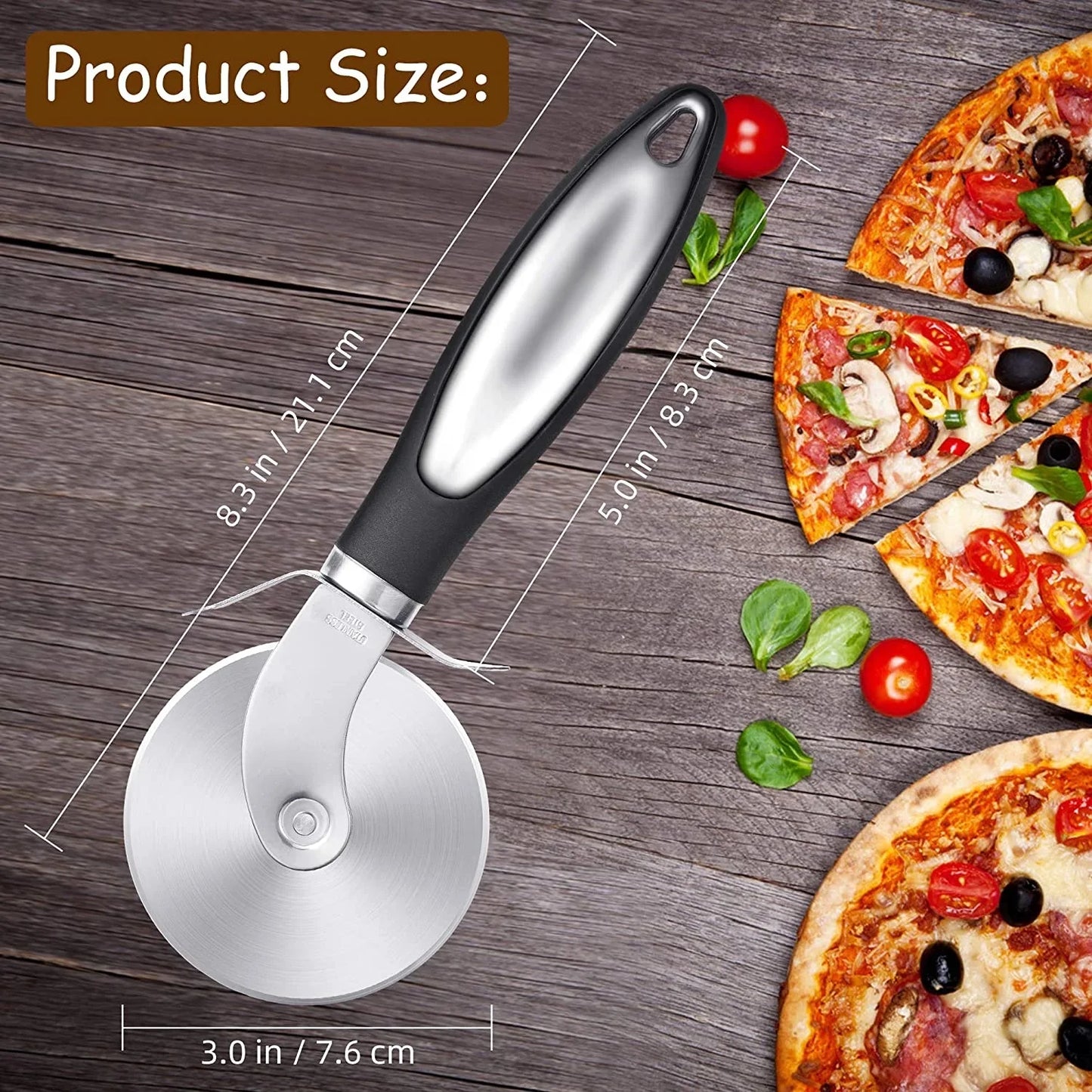 Professional Pizza Cutter Wheel - Premium Food Grade Stainless Steel, Heavy Duty Slicer with Non-Slip Handle and Finger Protector