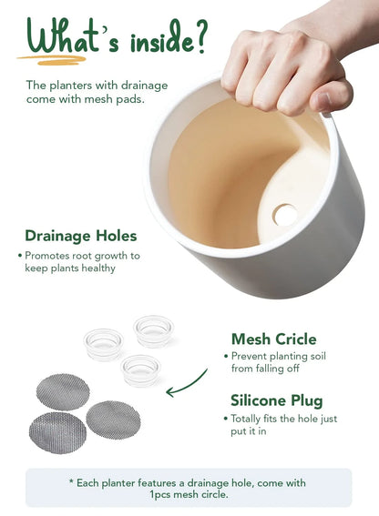Set of 3 White Indoor Plant Pots (10", 8", 6") with Drainage Hole and Plug for Indoor and Patio Decoration