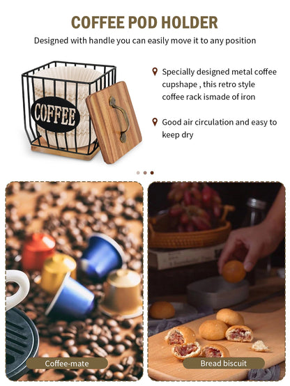 Coffee Capsule Storage Basket with Lid - Coffee Filter Holder and Organizer