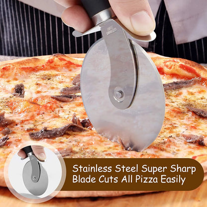 Professional Pizza Cutter Wheel - Premium Food Grade Stainless Steel, Heavy Duty Slicer with Non-Slip Handle and Finger Protector